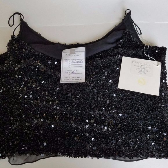 BADGLEY MISCHKA woman's black Sequined sleeveless camisole chiffon lining - Picture 10 of 10